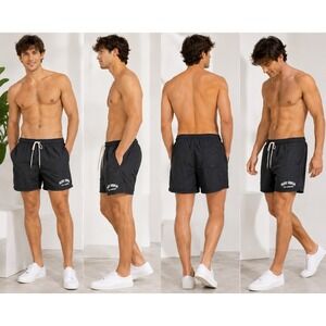PacSun Swim Trunks Mens Medium Black Nylon Mesh Lined Los Angeles Graphic 6in